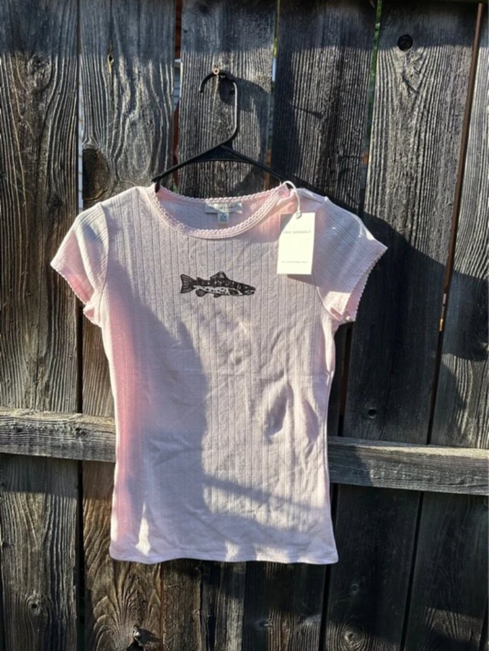 Light pink pointelle fish graphic tee